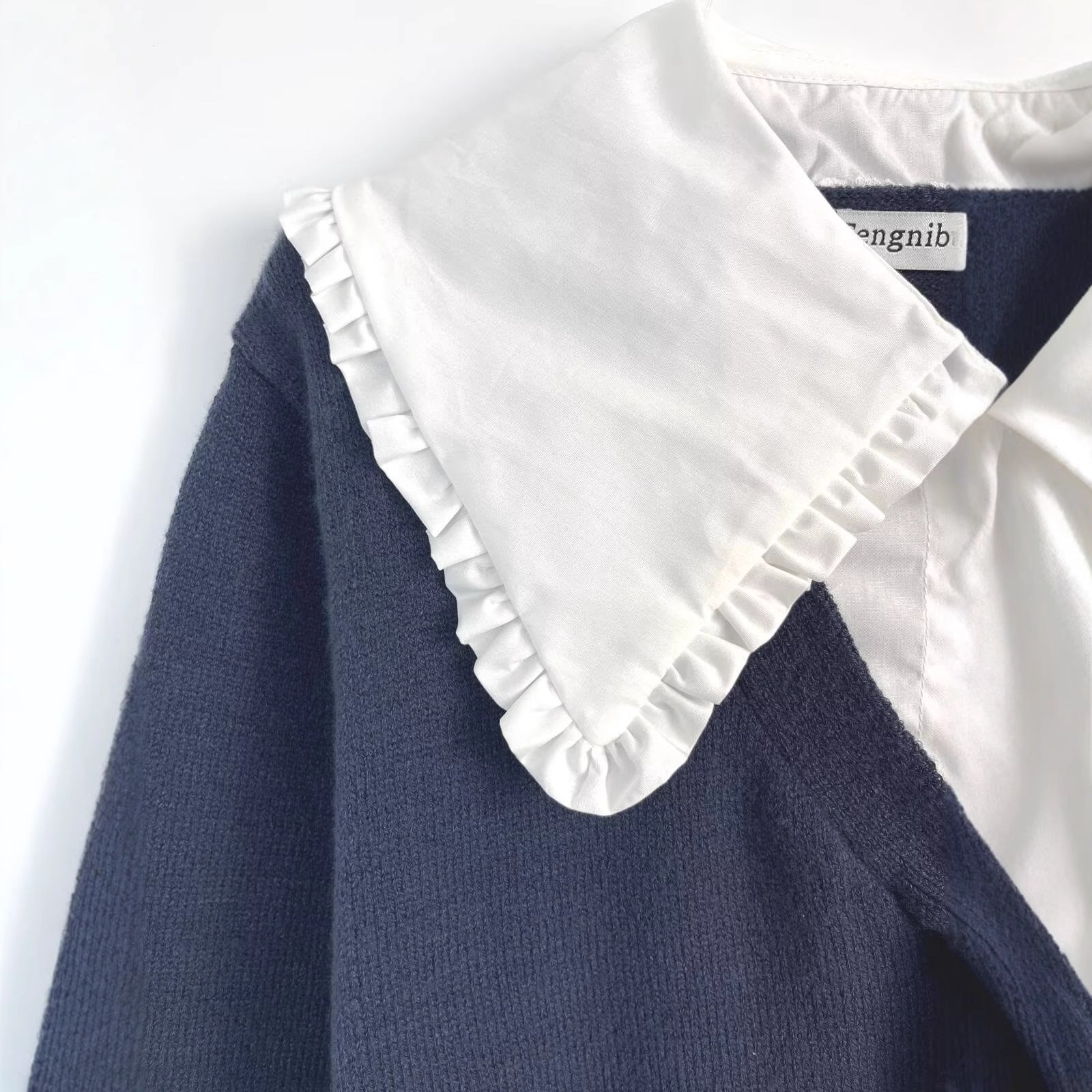 Versatile color blocking patchwork collar long sleeved solid color knitted sweater for women