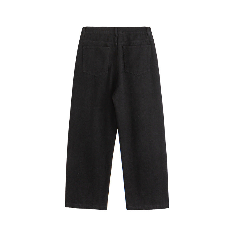Solid Color Straight Leg Regular Waist Button  Casual  Regular Fit