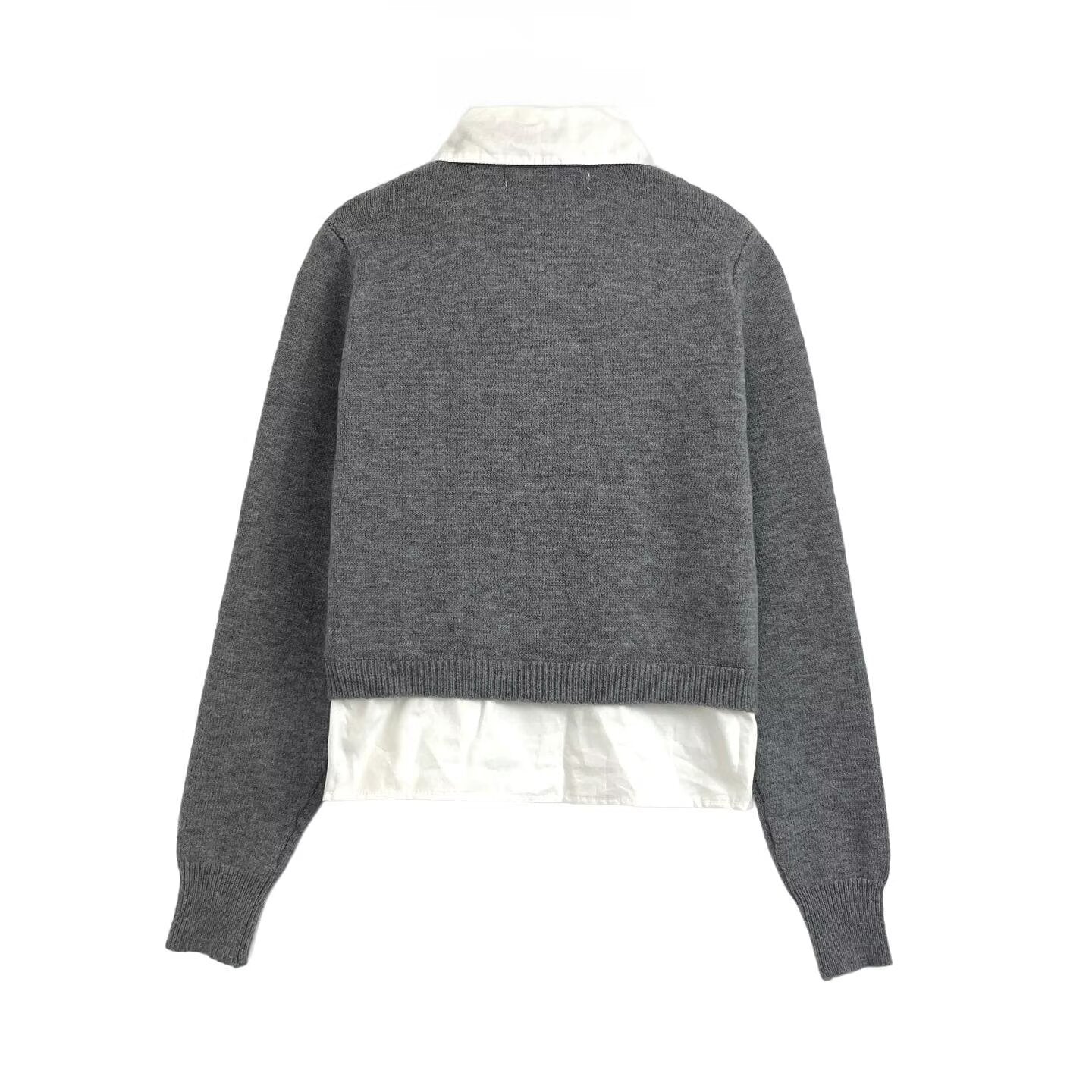 Casual versatile lapel long sleeved single breasted solid color knitted sweater for women