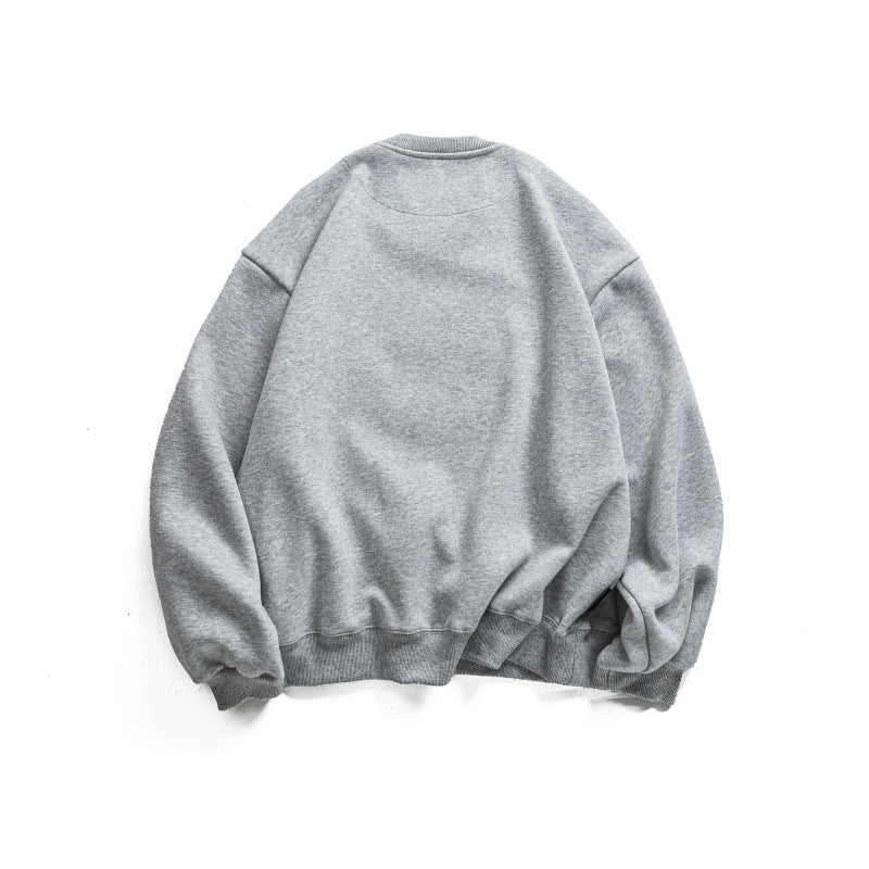 Round Neck Letter Embroidery Loose Fit Unisex Hoodie Sweatshirt
