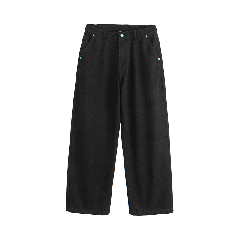 Solid Color Straight Leg Regular Waist Button  Casual  Regular Fit