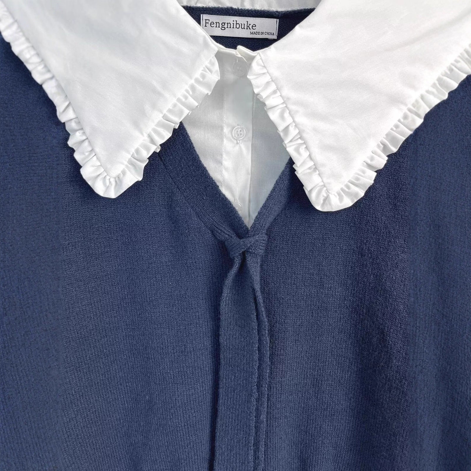 Versatile color blocking patchwork collar long sleeved solid color knitted sweater for women