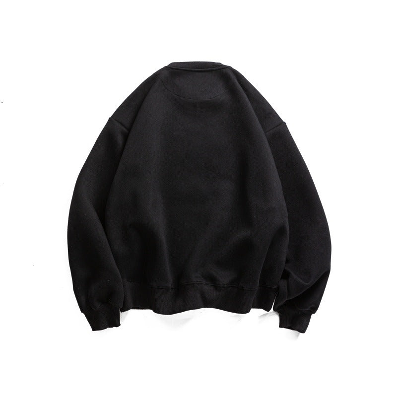 Round Neck Letter Embroidery Loose Fit Unisex Hoodie Sweatshirt