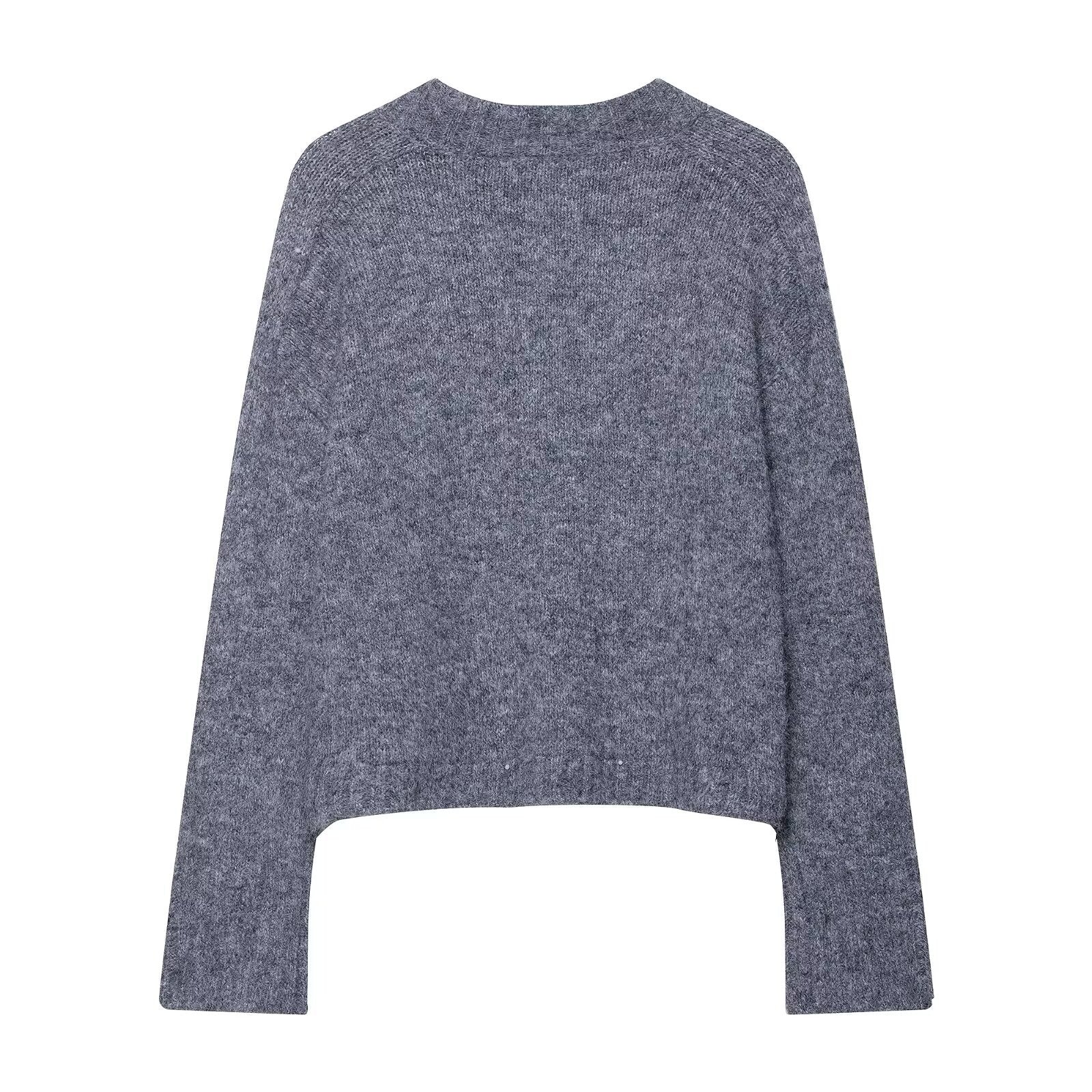 Simple V-neck long-sleeved pullover solid-color soft knitted sweater for women